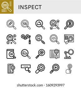 inspect simple icons set. Contains such icons as Search, Searching, Binoculars, Magnifying glass, can be used for web, mobile and logo