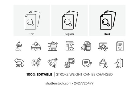 Inspect, Target purpose and Internet line icons. Pack of Reject file, Sun protection, Vegetables cart icon. Entrance, 360 degrees, Wallet pictogram. Night cream, Chat bubble, Coffee maker. Vector