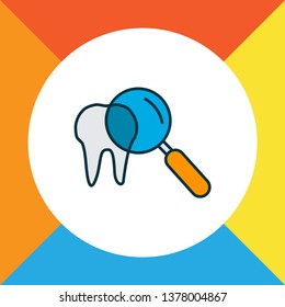 Inspect tooth icon colored line symbol. Premium quality isolated magnifying element in trendy style.