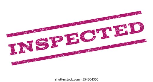 Inspected watermark stamp. Text caption between parallel lines with grunge design style. Rubber seal stamp with dust texture. Vector purple color ink imprint on a white background.