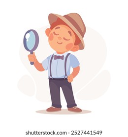 Inspecting Detective Boy Character Investigating Case Vector Illustration