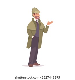 Detective Hombre Personaje Investigando Caso Ilustración vectorial