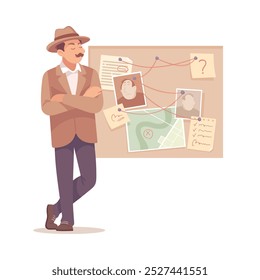 Detective Hombre Personaje Investigando Caso Ilustración vectorial