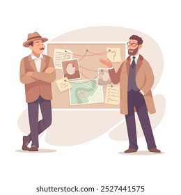 Inspecting Detective Man Character Investigating Case Vector Illustration