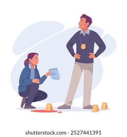 Inspecting Detective Man and Woman Character Investigating Case Vector Illustration
