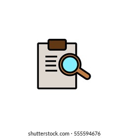Inspection flat line icon, magnifier with file