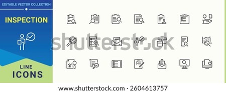 Inspection icon. Contain linear sign graph, check, inspect, assessment and more. Audit line icon. Minimal thin line web icons set. Editable stroke.