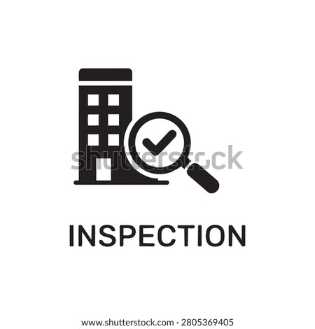 Inspection icon featuring a building and magnifying glass inspection building magnifying assessment business analysis examination monitoring compliance corporate property structure