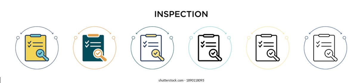 Inspection icon in filled, thin line, outline and stroke style. Vector illustration of two colored and black inspection vector icons designs can be used for mobile, ui, web