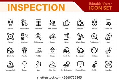 Ícone de inspeção no estilo preenchido, linha fina, contorno e traçado. Ilustração vetorial de dois projetos de ícone de vetor de inspeção colorido e preto pode ser usado para móvel, web.