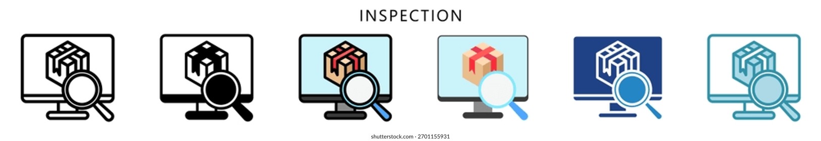 Icono de inspección, multi estilo, plano, línea, glifo, lineal, tono dual. Uso Para El Concepto Moderno, Ui, Web Ux Y Desarrollo De App.