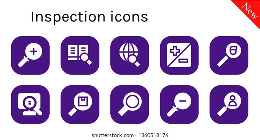 inspection icon set. 10 filled inspection icons.  Collection Of - Zoom in, Search, Zoom, Zoom out