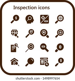 inspection icon set. 16 filled inspection icons.  Simple modern icons about  - Search, Zoom, Zoom out