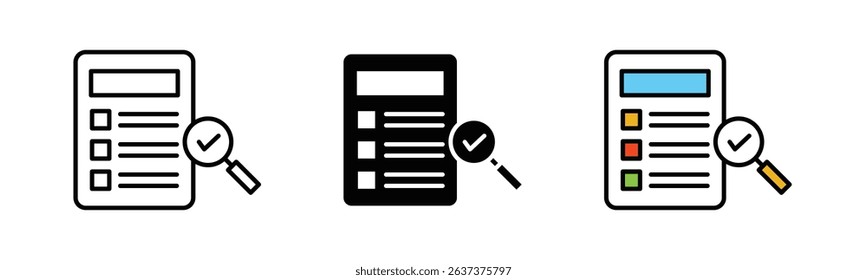 Inspection icon set, checklist icon, stroke fill and color fill, vector illustration isolated on white background
