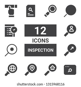 inspection icon set. Collection of 12 filled inspection icons included Search, Searching