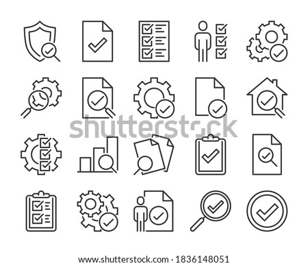 Inspection icon. Inspection and Testing line icons set. Editable stroke.