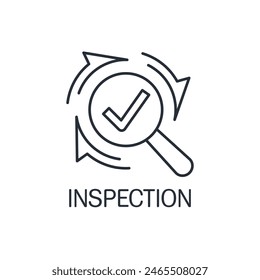 Inspection. Identification process. Vector linear icon isolated on white background.