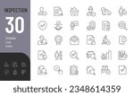 Inspection Line Editable Icons set. Vector illustration of verification web icons in thin line style: inspector, testing, inspection report, quality control, house inspection. Isolated on white