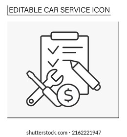  Inspection line icon. Checklist for car examination. Car service concept. Isolated vector illustration. Editable stroke