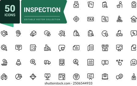 Conjunto de iconos de línea de inspección. Pixel perfecto, Web minimalista e icono de interfaz de usuario. Colecciones de iconos de esquema. Ilustración vectorial editable.