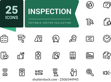 Conjunto de iconos de línea de inspección. Pixel perfecto, Web minimalista e icono de interfaz de usuario. Colecciones de iconos de esquema. Ilustración vectorial editable.