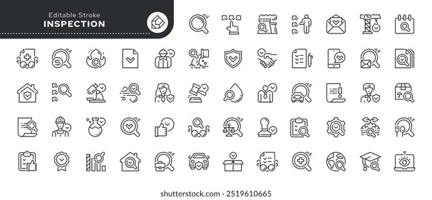 Inspection line icon set. Inspection, supervision, examination, inspection assessment and more. Outline icon in linear style. Vector collection.	
