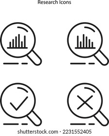 Inspection line icons. Quality research, Testing and Safety check icons. icons of analysis, quality control 
