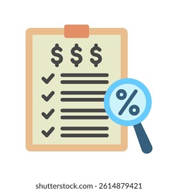 Inspection mini illustration flat color icon, use for taxation, economy, business, finance, UI, UX kit, app and web development, digital or print.