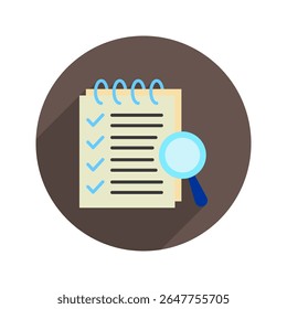 Inspección de color redondeado, mini icono de ilustración. uso para concepto moderno, impresión, interfaz de usuario, kit de UX, Web y desarrollo de App. Vector relacionado con la gestión de riesgos, negocios, finanzas.