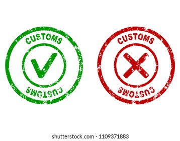 Inspection rubber stamp on customs border. Customs made border, inspection customer imprint, vector illustration