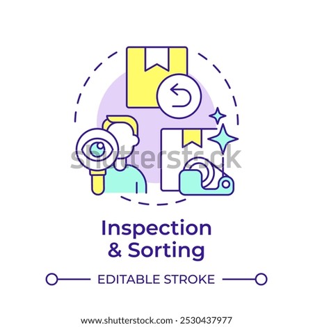 Inspection and sorting multi color concept icon. Reverse logistics stage. Examination of goods. Round shape line illustration. Abstract idea. Graphic design. Easy to use in article