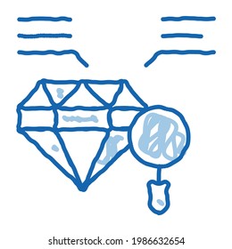 Inspektionsstudium Diamantsteinskizze Symbol Vektorgrafik. Handgezeichnete blaue Doodle-Linie Kunstprüfung Diamantsteinzeichen. einzelne Symbolillustration