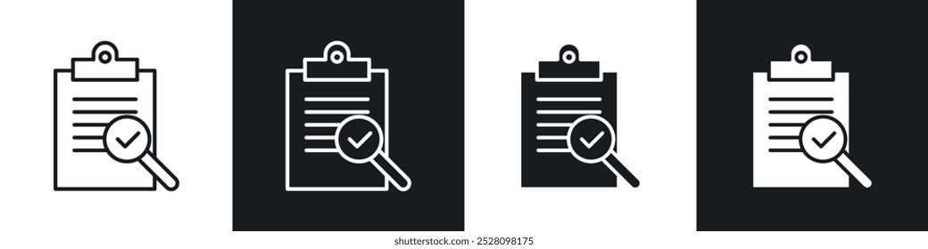Conjunto de iconos de Vector de inspección en blanco y negro