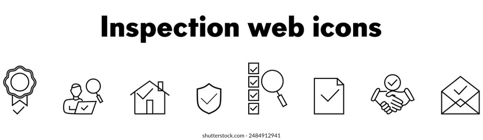 Inspection web icons in line style. Examination, testing, quality control, check, inspect, collection. Vector illustration.