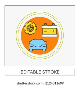  Inspections Concept Line Icon. Change Battery And Starter For Better Work. Car Service.Vector Isolated Conception Metaphor Illustration.Editable Stroke