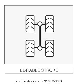  Inspections line icon. Adjustment of four wheels. Safety ride. Car service concept. Isolated vector illustration. Editable stroke