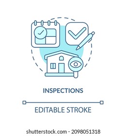 Inspections turquoise concept icon. Control of rental property condition abstract idea thin line illustration. Isolated outline drawing. Editable stroke. Roboto-Medium, Myriad Pro-Bold fonts used