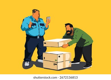 Inspector discovers shortage during warehouse inspection, illustration on landing page