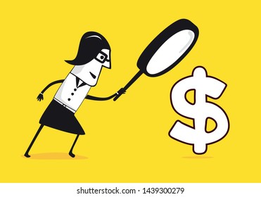 An inspector examines the money.