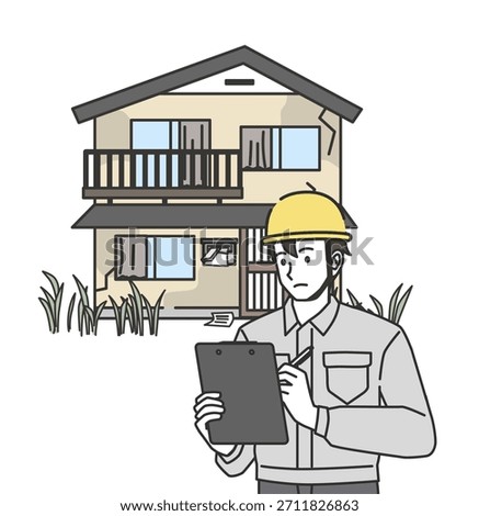 Inspector examining a deteriorated vacant property