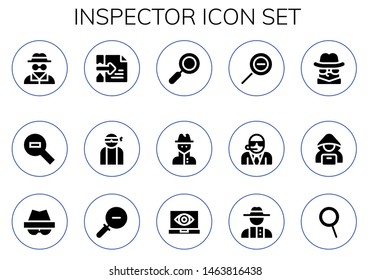 inspector icon set. 15 filled inspector icons.  Simple modern icons about  - Invisible man, Zoom out, Hacker, Zoom, Spy, Bodyguard, Detective