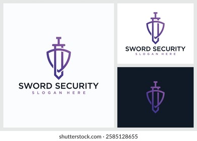 Inspirasi Desain Sword Security. Templat Desain Logo Vektor Simbol Sword Security, Ilustrasi Vektor Desain Logo Sword Security