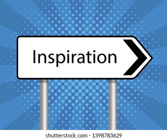 inspiration arrow road sign, blue background 