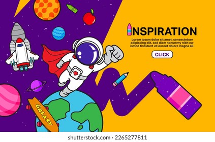 Inspiration, back to school, creativity, space banner design, vector banner illustration