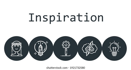 inspiration background concept with inspiration icons. Icons related creative process, idea, muse, creative, brainstorming