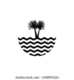 
inspiration for the beach logo. with two coconut trees. water waves. with black and white texture.
