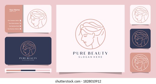 inspiration for a beautiful face line art style. logo and business card design. abstract design concept for beauty salon, massage,magazine,cosmetic and spa.Premium Vector