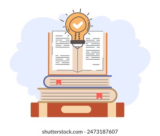Inspiration from book new idea isolated concept. Vector flat graphic design illustration
