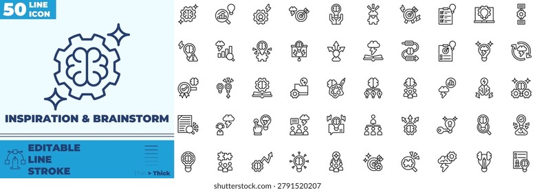 Inspiration And Brainstorm Line Editable Icons set