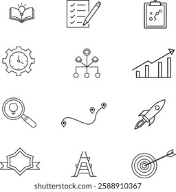 inspiration and brainstorm line icons collection set